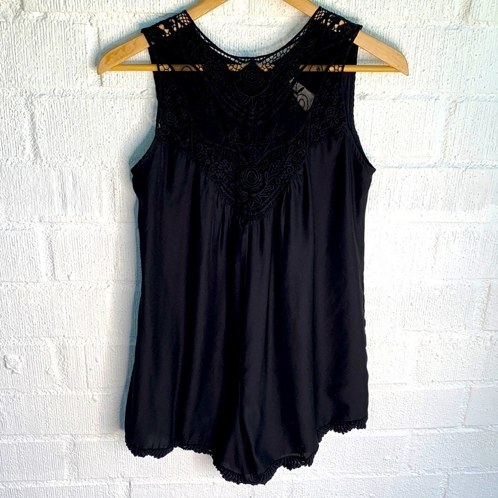 Jen's Pirate Booty by Free People Black Crochet Lace Playsuit Romper/Jumpsuit XS
